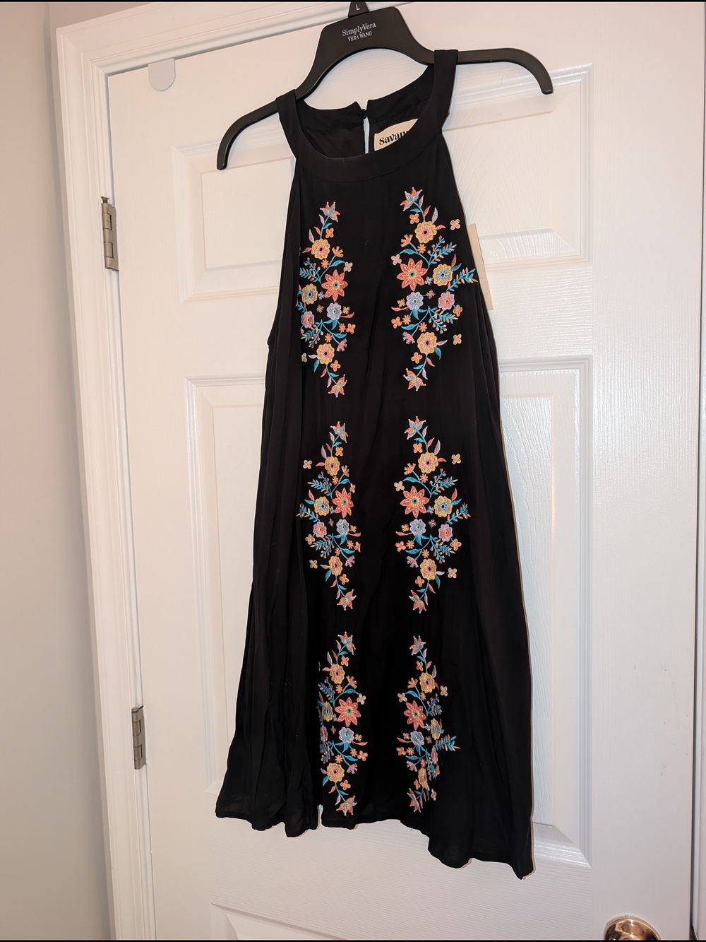 Sanctuary Black Embroidered Floral Halter Swing Dress